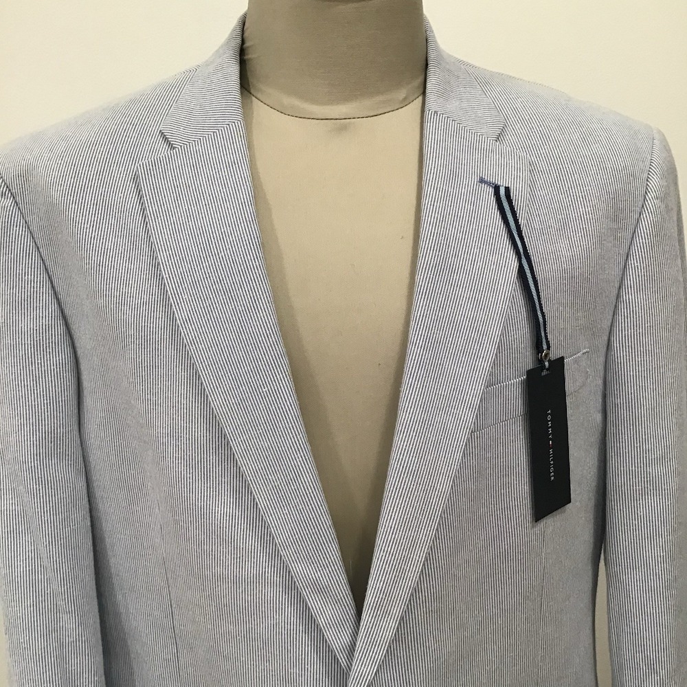 Tommy Hilfiger Mens Blazer Sports Coat Sear Sucker Blue Striped L44 Nautical - Picture 9 of 16